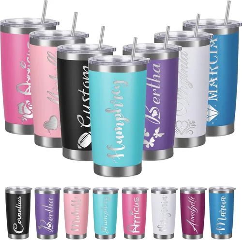 Miniatura 10 de Vasos personalizados con nombres, tapas y pajitas, tazas de viaje grabadas con láser personalizadas de 20 onzas, vasos aislados personalizados