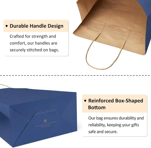 Miniatura 7 de BagDream 25 bolsas de regalo azul marino de 8 x 4.25 x 10.5 pulgadas, papel kraft para regalos, compras al por menor mercancía comestibles, bolsas