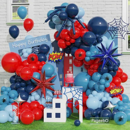 Miniatura 8 de PageebO Arco de globos con temática de araña, 153 globos con estampado de telaraña rosa, morado, azul, con explosión, globos de papel de aluminio