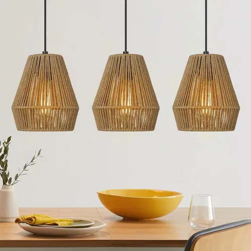 ELYONA Paquete de 3 luces colgantes tejidas, lámpara colgante bohemia moderna de 7 pulgadas con pantalla de ratán tejida a mano, accesorios de luz