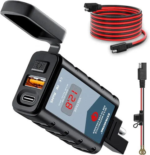 Miniatura 8 de EXTRACTME Cargador USB de motocicleta de 6.8 A, carga rápida 3.0 Dual USB Cargador de teléfono para motocicleta con voltímetro e interruptor