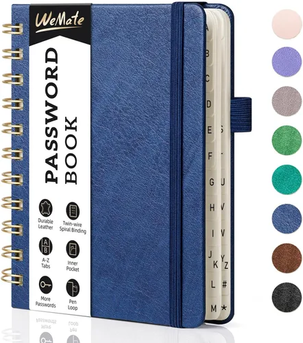 Miniatura 18 de WEMATE Libro de contraseñas con pestañas alfabéticas, libro en espiral para personas mayores, cuaderno de contraseñas de Internet, diario