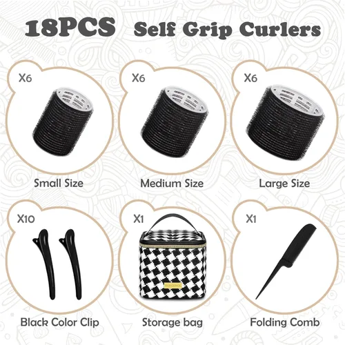 Miniatura 4 de Juego de rodillos de cabello 18 piezas, rodillos de cabello con pinzas y peine, rizadores de peluquería, estilos DIY, Sungenol 3 tamaños de rodillos