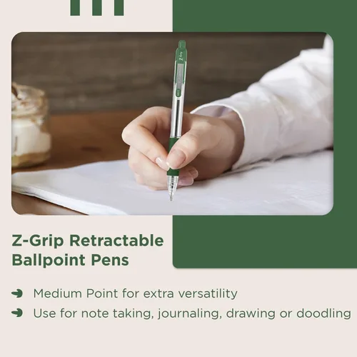Miniatura 5 de Zebra Pen Z Grip - Bolígrafos verdes, suaves y cómodos con clip de bolsillo, bolígrafos retráctiles con tinta verde, paquete múltiple fiable