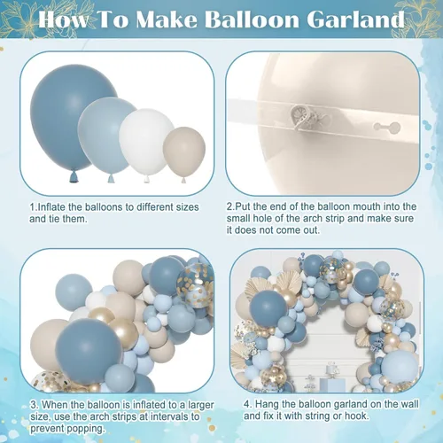 Miniatura 3 de Kit de Guirnalda de Arco de Globos Azul Polvoriento Ouddy Party, Diferentes Tamaños 18 12 10 5 Pulgadas Azul Polvoriento Arena Blanco Azul Bebé