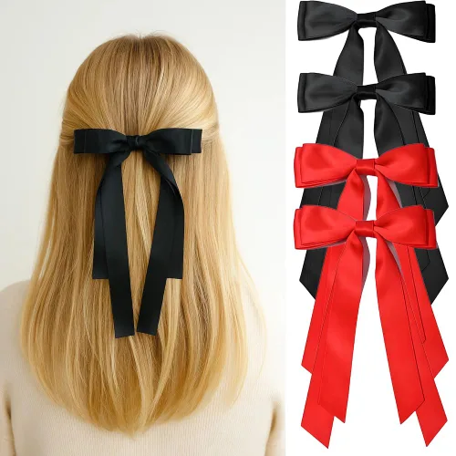 Miniatura 7 de Lazos para el cabello para mujeres - 3 piezas de grandes pinzas de cinta con borlas de cola larga, grandes pasadores de pelo para niñas