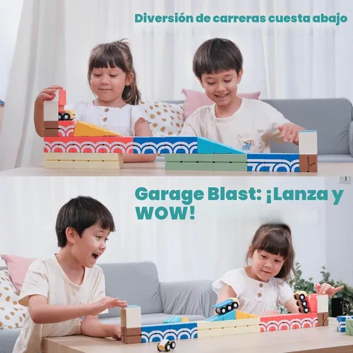 Miniatura 8 de QBI - Juego de bloques magnéticos de inicio 4 en 1 Bloques de construcción STEM con 4 autos y baldosas de pista 3D Juguetes magnéticos