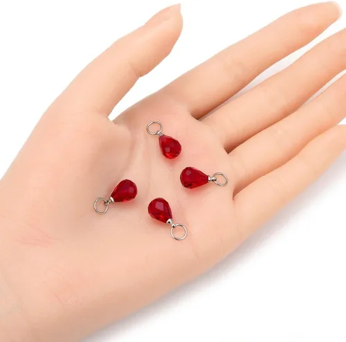 Miniatura 2 de 10 cuentas sueltas de piedra natal de enero de Adabele de 0.394 pulgadas con forma de lágrima austriaca roja y pera, cuentas de gota con anillos