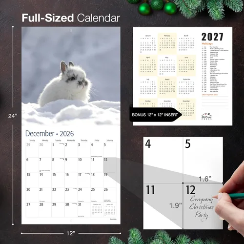 Miniatura 5 de MICASA PRESS Bunnies - Calendario de pared 2026 de 12 meses 12 x 24 pulgadas abierto Papel grueso y resistente Regalo Lindo conejo animal