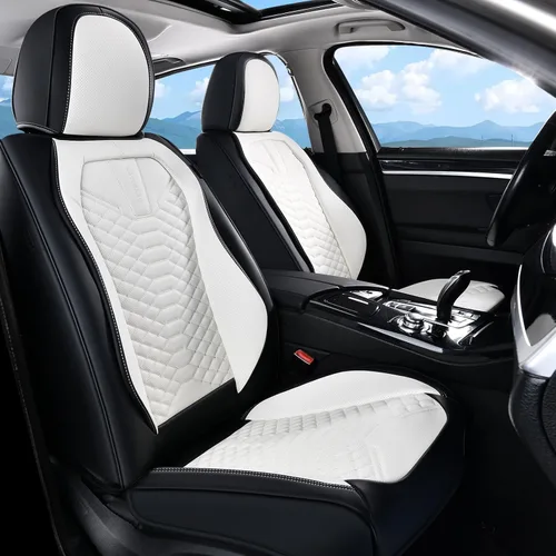 Miniatura 23 de Coverado Fundas de asiento delantero, 2 piezas de fundas de asiento universales para automóviles, de piel de napa transpirable, impermeable, Beige