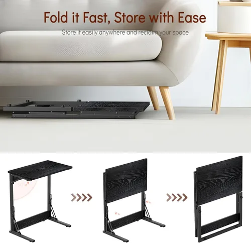 Miniatura 6 de Tatub Mesa auxiliar plegable en forma de C de 24 pulgadas, escritorio lateral pequeño para computadora portátil, mesa de bandeja de TV para sala