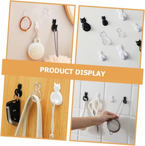 Miniatura 6 de 4 ganchos de cola de gato negros – Ganchos adhesivos de montaje en pared para llaves, abrigos, bolsas y toallas – Bonitos ganchos decorativos