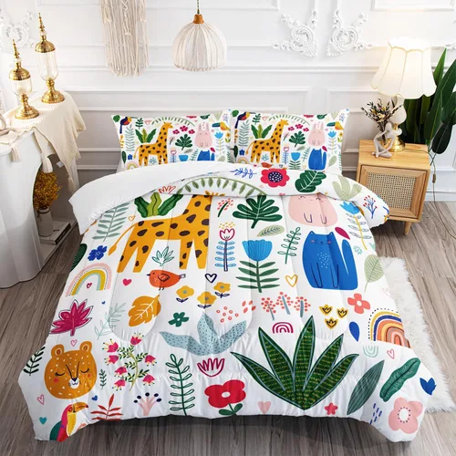 Miniatura 9 de Juego de edredón de unicornio para niñas, juego de ropa de cama de mariposa, juego de edredón de arco iris, tamaño individual con 1 edredón y 2