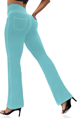 VOOVEEYA Leggings con corte de bota para mujer, pantalones de yoga acampanados con 4 bolsillos, control de abdomen, pantalones de vestir casuales de