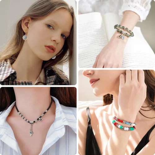 Miniatura 7 de UPINS 300 cuentas espaciadoras plateadas para hacer joyas, cuentas de metal tibetano antiguo, pulseras, collares, manualidades, cuentas sueltas