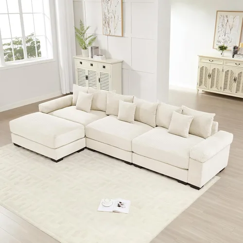 Miniatura 79 de Sofá modular de gran tamaño de 117.3 pulgadas, sofás modulares grandes de pana para sala de estar, sofás de 3 plazas, moderno juego de sofá de Blanco
