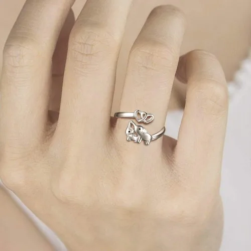 Miniatura 4 de Anillo de Elefante Mamá Hija Plata de Ley 925 Ajustable Anillos de Dedo Corazón de Amor Colgante para Mujeres Esposa Mamá Nana Hija Regalo de Joyería