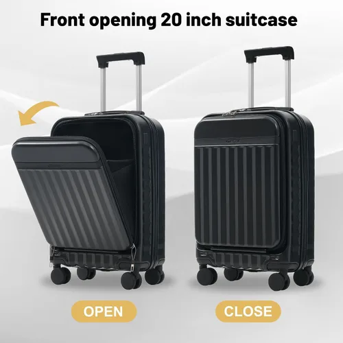 Miniatura 6 de Merax Juegos de equipaje de mano en maleta aprobada por aerolíneas, estuche rígido con ruedas giratorias expandibles, Negro