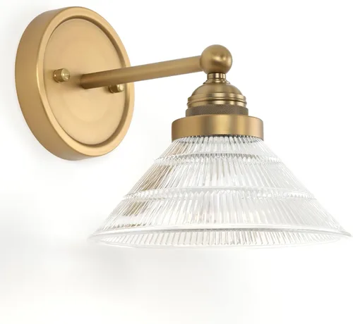Miniatura 9 de HEQIQEH Aplique de pared vintage a pilas con pantalla de vidrio acanalado transparente, lámpara de pared inalámbrica regulable con control remoto