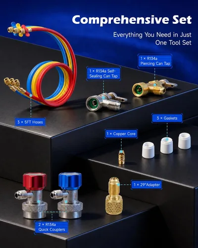 Miniatura 2 de Orion Motor Tech Medidores de CA, juego de manómetros de CA para R134a R12 R22 R502, juego de 3 vías de calibre CA automotriz con calibradores