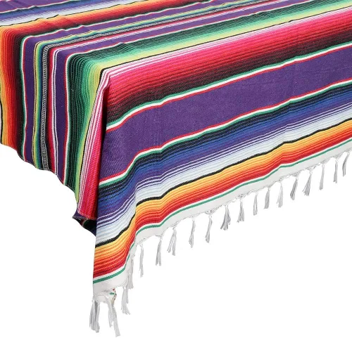 Miniatura 9 de OurWarm Mantel mexicano de 59 x 84 pulgadas para decoración de bodas y fiestas mexicanas, mantel cuadrado grande de algodón con flecos, manta Azul