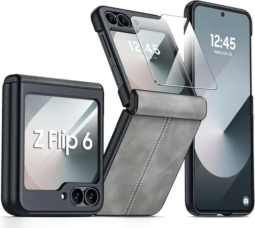 Miniatura 53 de para Samsung Galaxy Z Flip 7 Funda con protección de bisagras y protector de pantalla incorporado, funda de cuero mate de policarbonato ultradelgada