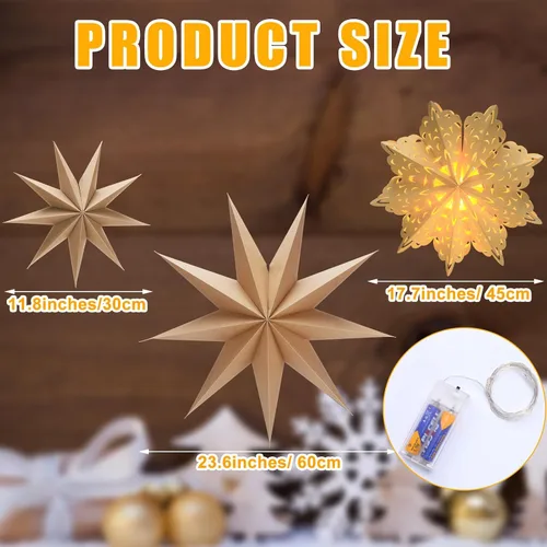 Miniatura 3 de Leinuosen Juego de 10 Faroles de Papel de Copo de Nieve de Navidad, Faroles de Estrella de Papel con 10 Luces LED, Lámpara de Estrella Colgante
