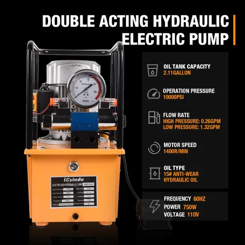 Miniatura 2 de Bomba eléctrica hidráulica 8.4Quart 2.1Gallon Electroválvula de doble efecto 8L Cilindro de energía hidráulica Bomba portátil eléctrica, DB075-D2