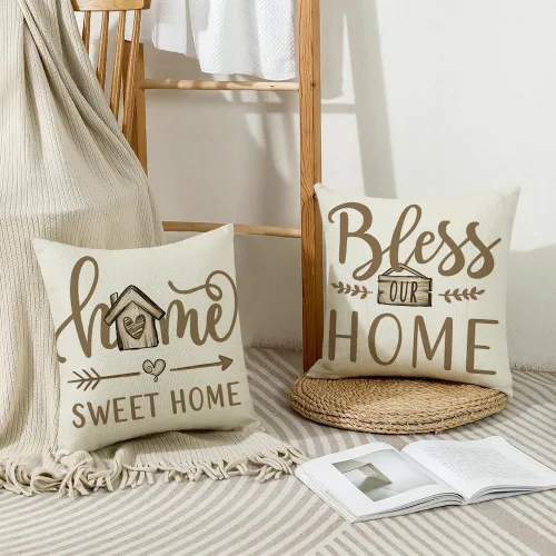 Miniatura 5 de wyooxoo Juego de 4 fundas de almohada de 16 x 16 pulgadas, fundas de almohada de granja beige dulce para el hogar, fundas para sofá, sala de estar