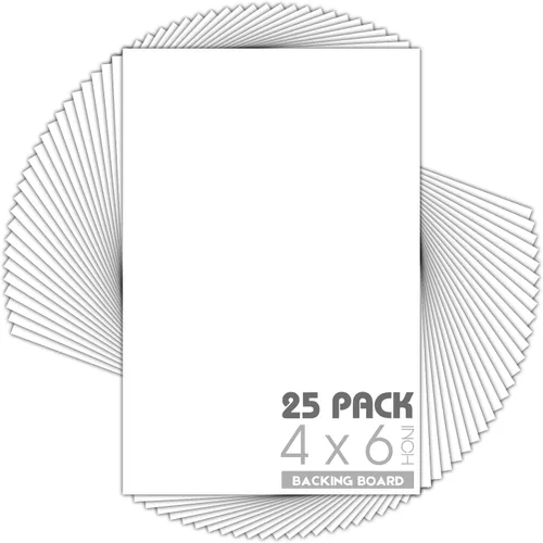 Mat Board Center, paquete de 25, tableros de respaldo blancos de 4x6 pulgadas, cartón de 4 capas de grosor para soporte trasero de