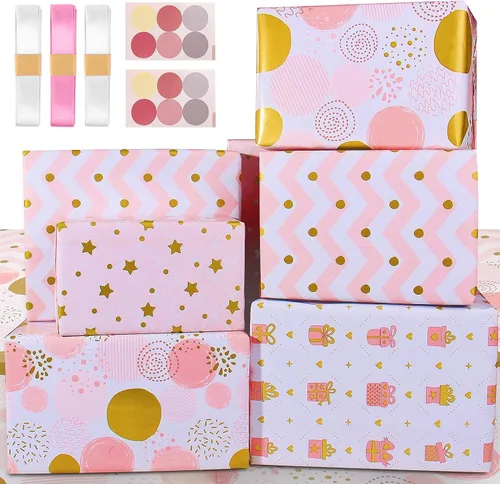 Miniatura 10 de BWLOIES Papel de Regalo de Cumpleaños Hojas de Papel de Regalo de Cumpleaños Hradient Multicolor Feliz Cumpleaños Juego de Papel Incluye Papel
