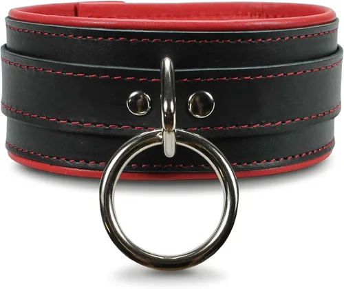 Miniatura 10 de Melanie Collar Latigo Leather Lambskin O-Ring Handmade Padded Leather Collar Negro