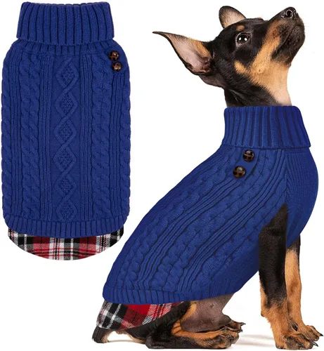 Miniatura 29 de KYEESE - Suéter para perro mediano, suéter tejido con estampado de cuadros, cálido abrigo de mascotas para otoño e invierno