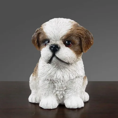 Linda estatua de perro Shih Tzu para decoración del hogar, resina de simulación de animal, linda figura de cachorro, artesanía de resina, accesorios