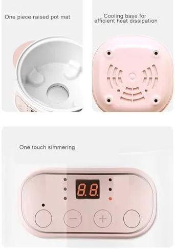 Miniatura 6 de ZJchao Olla eléctrica para estofado, 1 L, 200 W, eléctrica, inteligente, de cerámica, gachas de avena, mini olla de cocción lenta, antiquemaduras