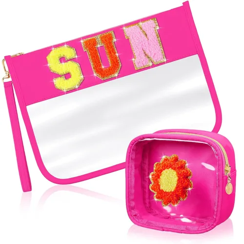 Miniatura 10 de Hillban Juego de 2 bolsas de bebé de chenilla, bolsas de letras de chenilla, bolsa de maquillaje, bolsa de viaje para bebé, impermeable, portátil