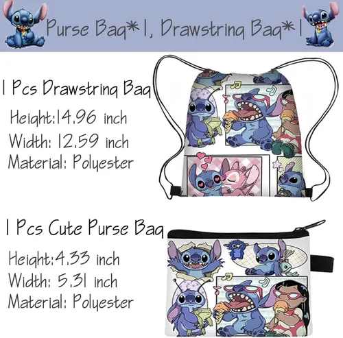 Miniatura 2 de EMISOO Stitch Merchandise Stuff Set de regalo para niñas, bolsa con cordón de dibujos animados de Stitch Anime, cordón para llavero, pulseras