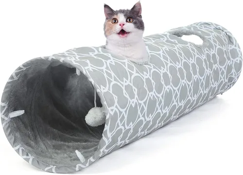 Miniatura 9 de Túnel Geométrico Recto para Gatos con Felpa en el Interior, Juguetes para Gatos Túnel Plegable con Pelotas, para Conejos, Gatitos, Hurones