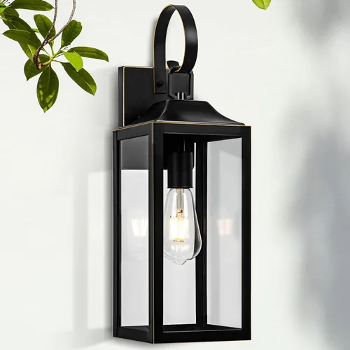 Miniatura 11 de Lámpara de pared grande de 19 pulgadas para exteriores del anochecer al amanecer, luz de porche dorada, linterna de pared para exteriores, lámpara