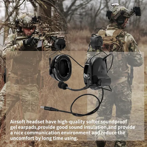 Miniatura 4 de Auriculares tácticos con adaptador de riel ARC, protección auditiva con almohadillas de gel para deportes de airsoft
