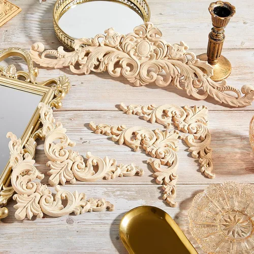 Miniatura 7 de Yalikop 10 piezas de apliques de madera y apliques de madera para muebles, incrustaciones decorativas de madera tallada para puerta de cama, Delicado
