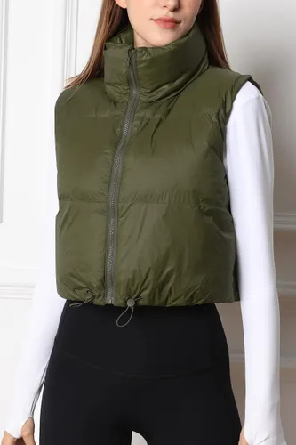 Miniatura 5 de AUTOMET Chaleco acolchado corto para mujer, ligero, sin mangas, cálido, chaleco acolchado