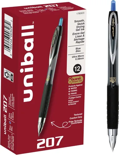 Miniatura 9 de Bolígrafos de gel retráctiles Uni-Ball 207, micro punta (0.5 mm), negro, paquete de 12