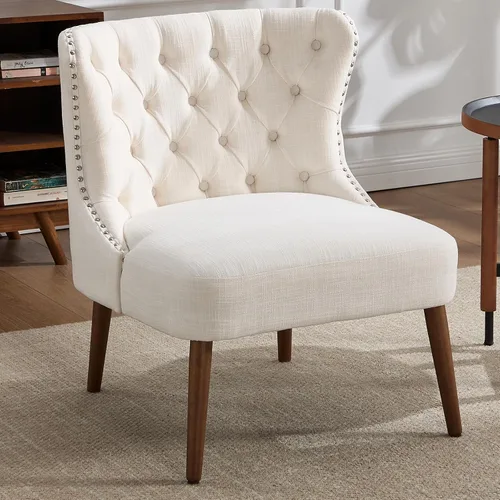 Kmax Silla decorativa, silla tipo zapatilla con respaldo copetudo con botones, silla de sala de estar sin brazos con clavos, silla auxiliar moderna
