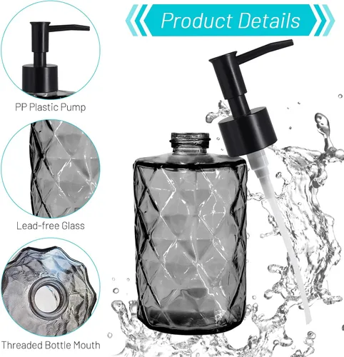 Miniatura 3 de Dispensador de jabón de vidrio con bomba de plástico, dispensador de jabón líquido de 330ml/11oz para baño y cocina, dispensador manual para líquido