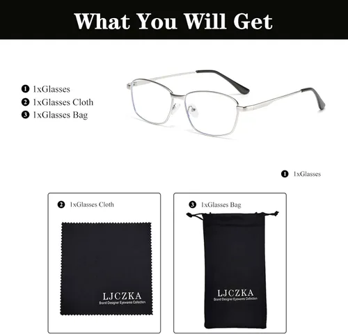Miniatura 5 de LJCZKA Lentes rectangulares con bloqueo de luz azul para hombres y mujeres, marco de metal cuadrado, anteojos antifatiga ocular clásica
