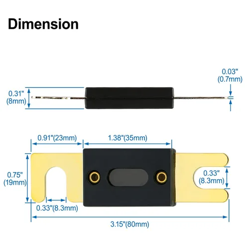 Miniatura 4 de Baomain Paquete de 2 fusibles ANL de 300 A a granel con terminales chapados en oro para audio de automóvil, amplificador, camión, barco, RV