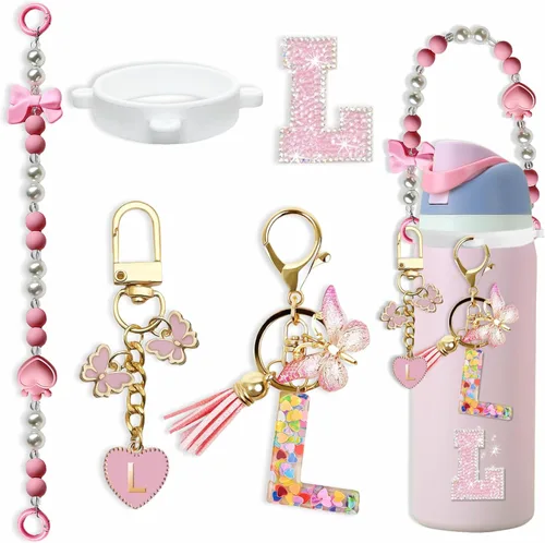 Miniatura 92 de Lindo Juego de Dijes de Letras para Botella de Agua Owala de 24oz, 32oz, 40oz, Owala Kids y Vaso de Café, FreeSip – Incluye Correa con Asa, para Rosa