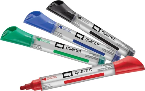 Quartet - Marcadores para pintarrón, borrado en seco, punta bala, varios colores, Variados Paquete de 4 Colores surtidos