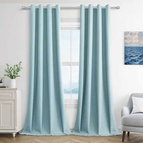 Miniatura 17 de Cream Linen Blackout Curtains 90 Length 2 Panels Set for Living Room Bedroom, 100% Black Out Thermal Insulated Linen Drapes, Room Darkening Grommet